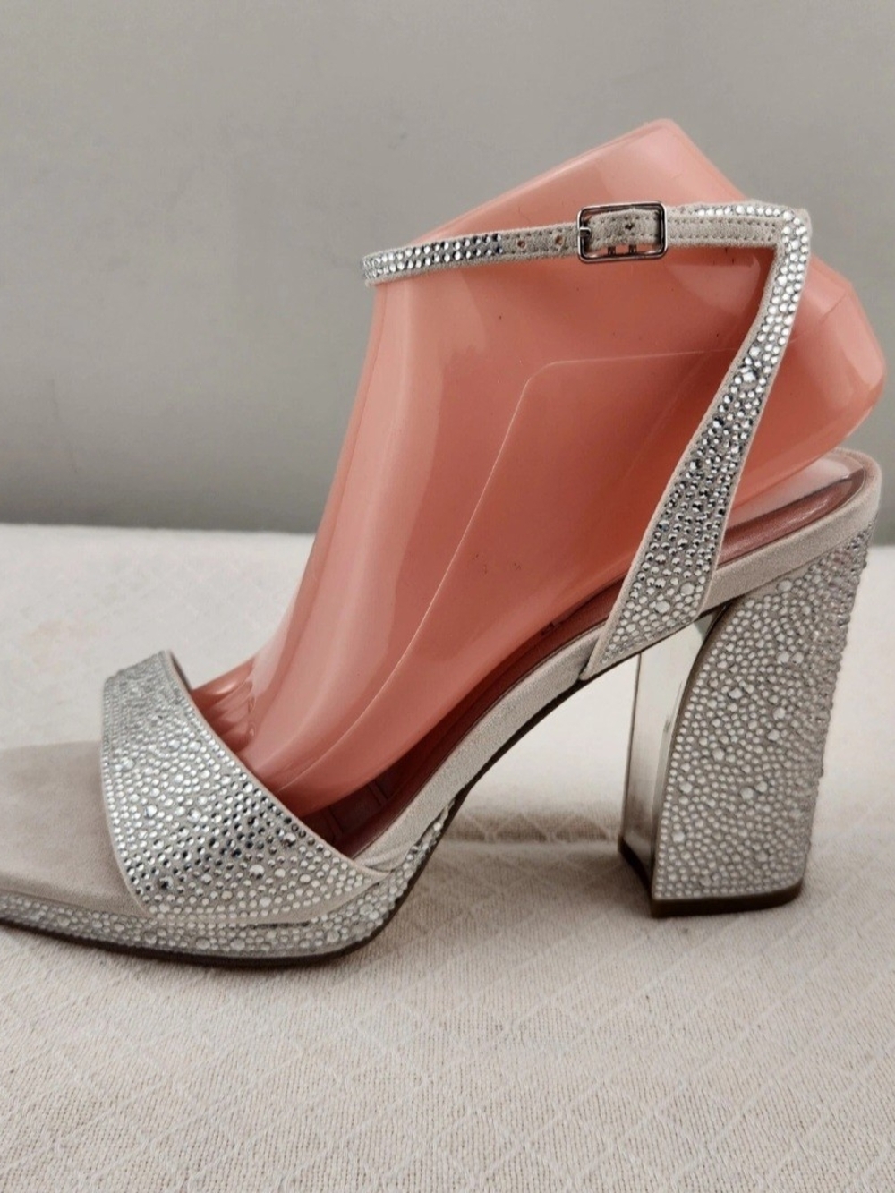 Franco Sarto Women's Size 9.5 L-Daffy Ankle Strap Heeled Rhinestones Silver 52